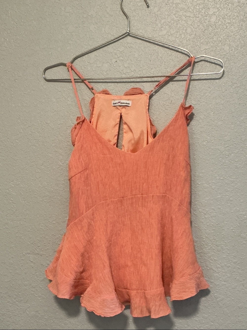 Dainty Hooligan Pink Ruffle-Hem Spaghetti Strap Cami